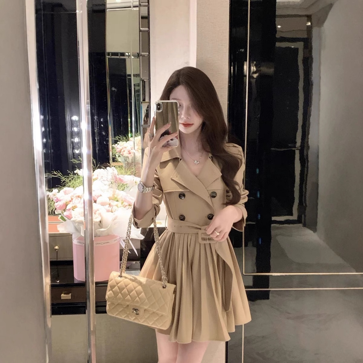 2025 New Autumn Designer Style Waist Dress Sexy Windbreaker Dress Women's Jacket