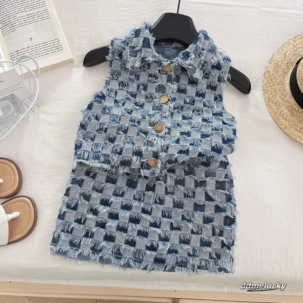 Checkered Vest And Skirt Set - Two-Piece Outfit With Lapel Detail For Summer Casual Wear Ddmylucky