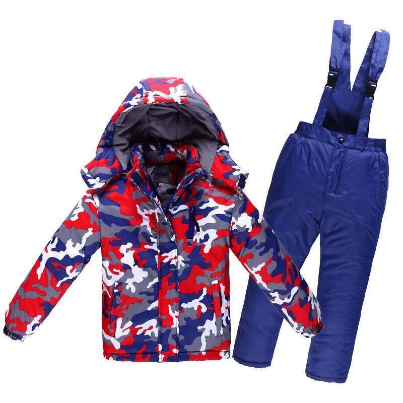 -30 Degrees Children Winter Ski Suit Waterproof Plus Veet Warm Girl Jacket Coat 4-14 Years Boy Cotton Overalls Snowsuit
