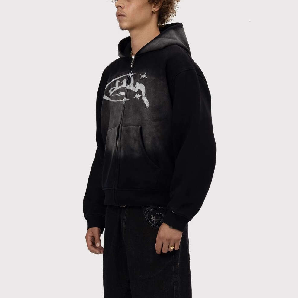 Divin Vintage Fashion Embroidery Zip Up Hoodies Y2k New Haruku Hip Hop Coat Loose Hooded Sweatshirt Men And Women Streetwear