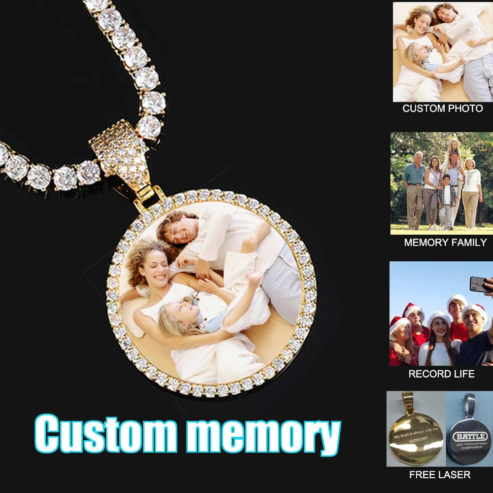 Personalized Po Medallion Bling Stone Necklace Pendant Custom Memory Picture 35MM Circle Hip Hop Jewelry Pendant 251023