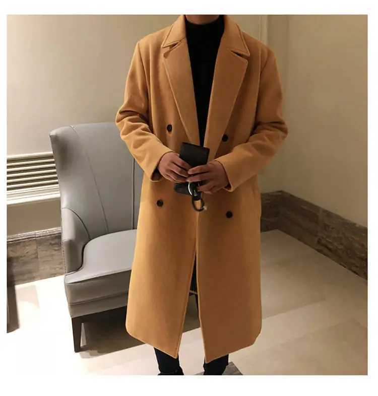 Casual Turndown Collar Mens Woolen Jackets Outerwear Autumn Winter Mens Fashion Doublebreasted Long Coat Men CardigansT251025