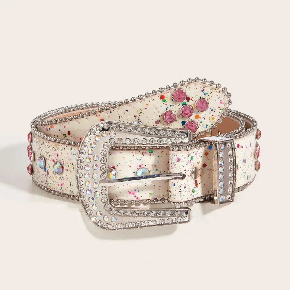 Fashion Sequin Rhinestone Waistband Gradient Pink Shiny Retro Y2k Belt Vintage Harajuku Jeans Waistband Spicy Girl 251024