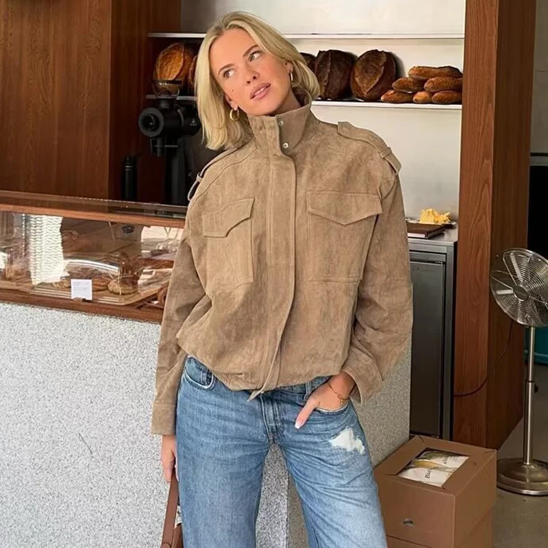 MUJER Suede Bomber Jacket Woman Oversized Demiseason Jackets for Women Outerwears Winter Overcoat Female Zip Womens Jackets 251020