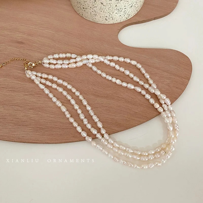 Sell 100 Natural Baroque Freshwater Pearl 14K Gold Filled Female Three Layers Chokers Necklace Jewelry Chains Gifts 251016