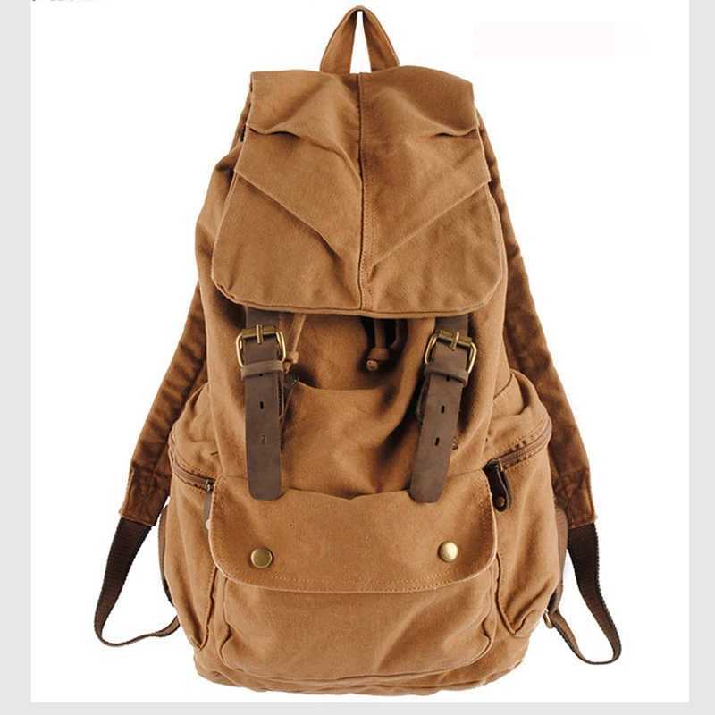 Fashion Vintage Leather military Canvas Backpack Men School Bag drawstring backpack Women Bagpack male Rucksack Teenager mochila W251025