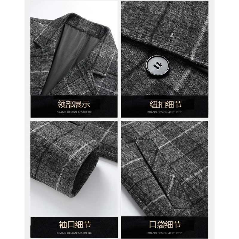 High Quality Mens Casual MidLength Plaid Woolen Coats Winter Outwear Warm Tops Overcoat Thick Striped Wool Windbreaker JacketsT251025