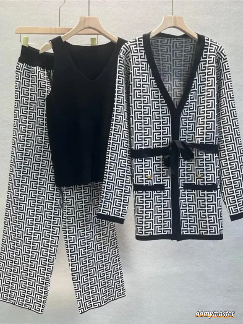 Women's 3-Piece Knitted Tracksuit Set: Warm Winter Outfit With Jacket, Sweater, Top, And Pants Ddmymaster