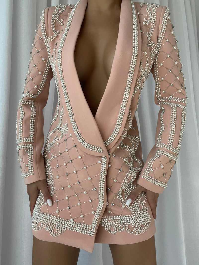 Fashion Design Women Suit 1 Piece Jacket Pearl Crystal Shawl Lapel Party Prom Formal Occasion Customized