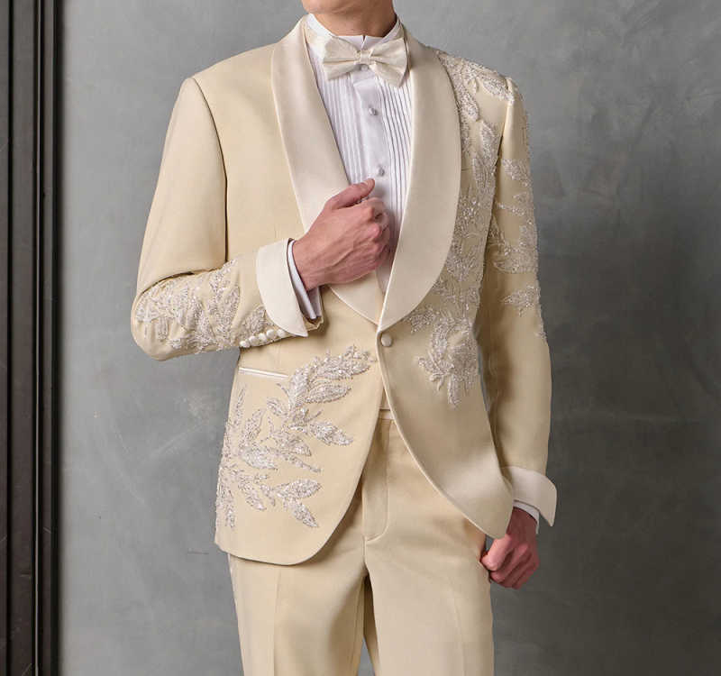 Luxurious Bespoke Wedding Suits for Man 2 Pieces Blazer Pants Lapel Sequins Rhinstone Brilliant Formal Evening Party Customized