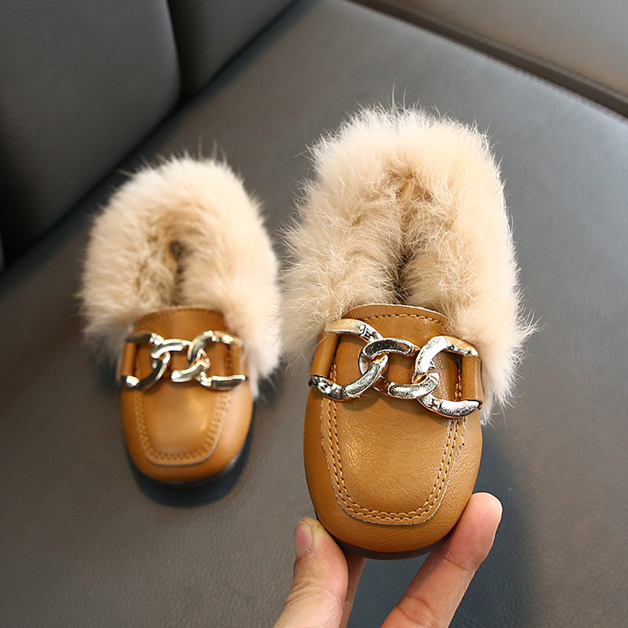 Kids Fur Shoes Girls Winter Warm Loafers Shoes Girl Dress Shoes Cutefeet Princess Toddler Flats Children Loafers Winter Shoes Sizes 21 - 36 C1197
