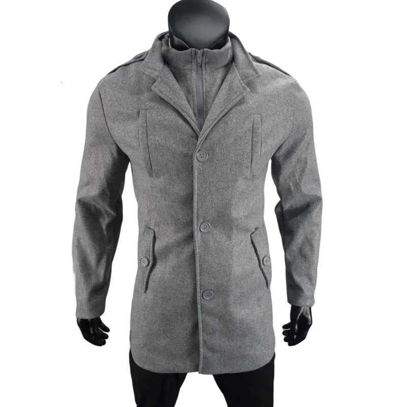 Men Autumn Winter Tweed Coat Solid Color Long Sleeve Zippers Pockets Button Casual Warm Fashion Comfortable Regular Standard FitT251025