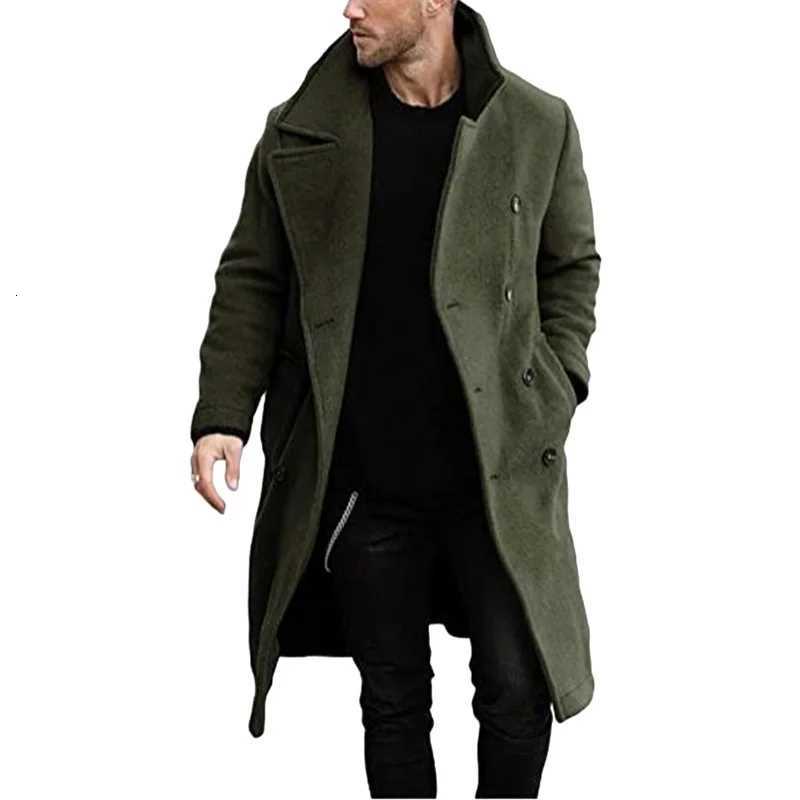 Winter New Mens Woolen Coat Thick Coat Medium Long Casual Woolen Windbreaker Men Jacket Mens Clothes Men Jackets Mens CoatT251025