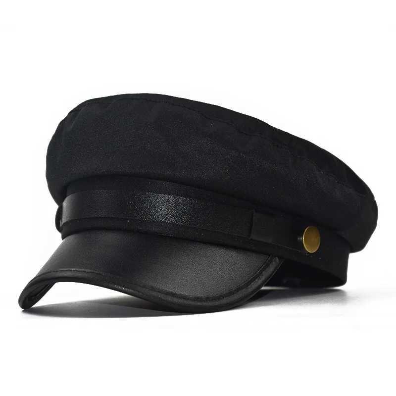 PU leather flat top beret hat breathable and cfortable duck tongue octagonal hat for wen with British leather buckle Y251025