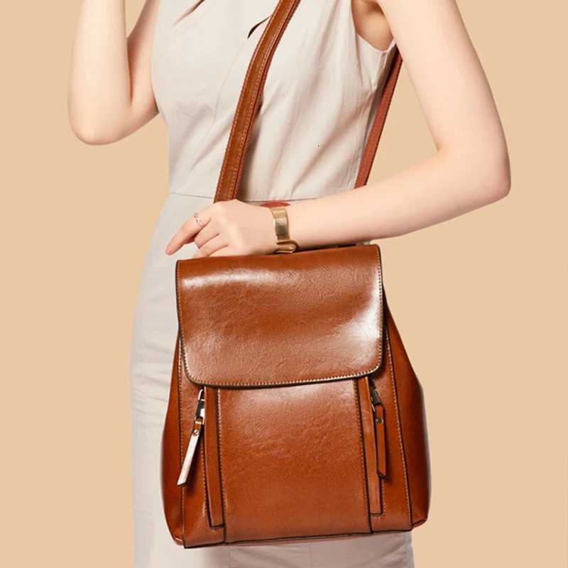 Women Backpack Cross body Shoulder Bag Genuine Leather Girls School Female Natural Skin Book Laptop Rucksack Messenger Bags W251025