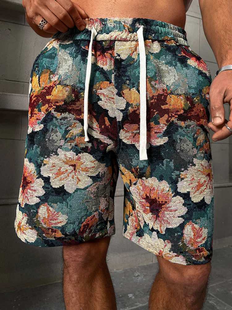 Spring And Summer New Mens Shorts Fashion Flower Print Drawstring Five Part Pants Street Photography Casual Mens WearXJ251025