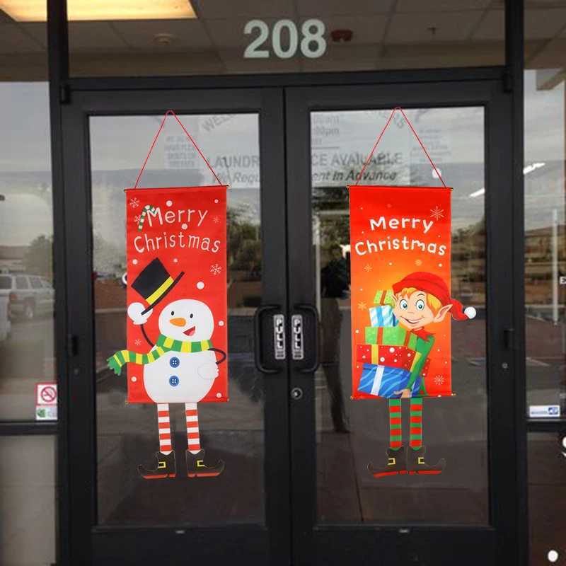Merry Christmas Hanging Flag Porch Door Banner Santa Claus Snowman for Home Ornaments Door Decoration Supplies New Year Decor C251024