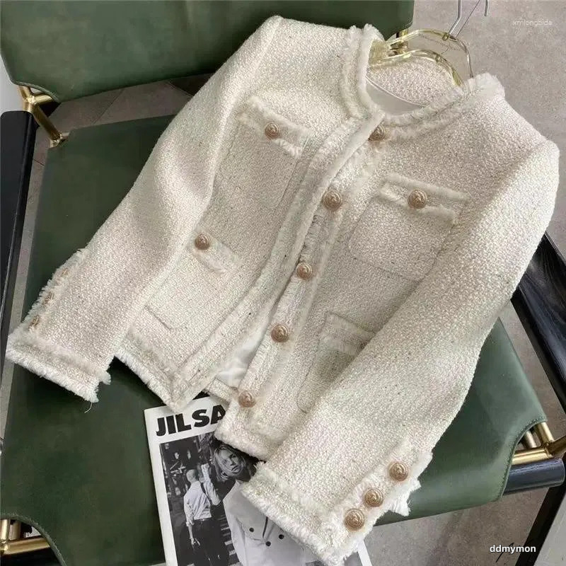 Ladies Jacket: Elegant Women's Short Tweed Coat - French Style, Casual Outerwear, High-Quality Fabric For Daily Use Ddmymon