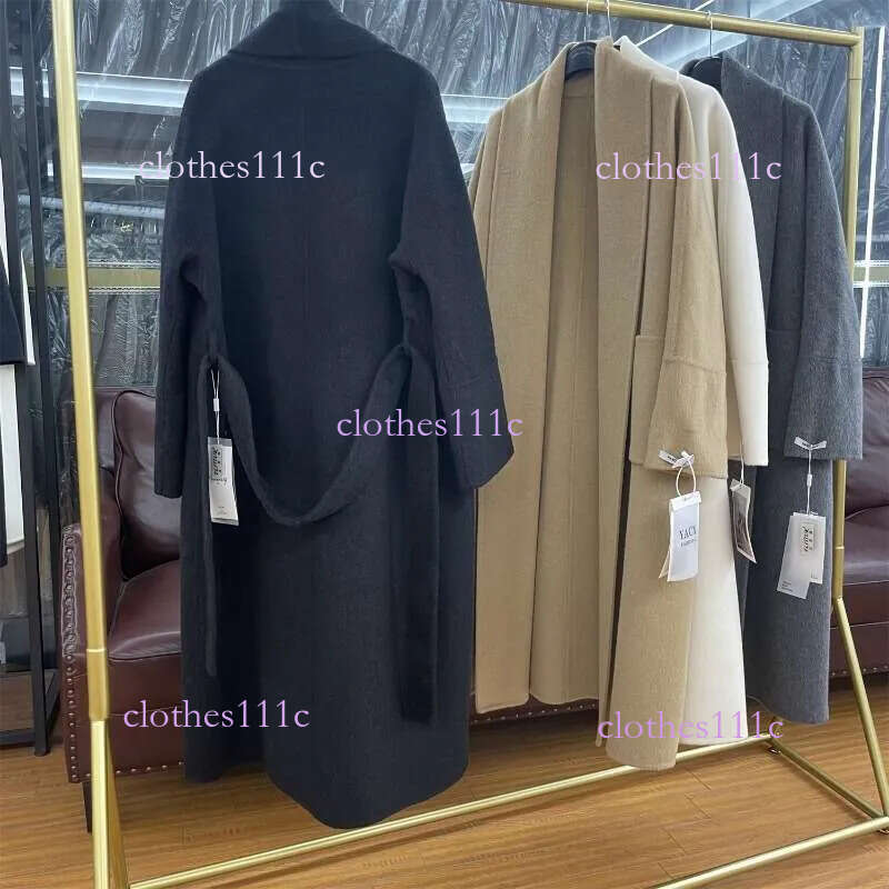 Rose Double-Sided Cashmere Super Long Thick Wool Fashion Lace-Up New Winter Women Coat