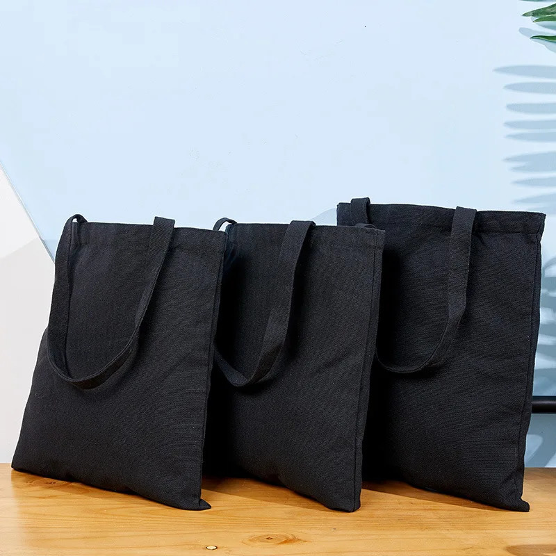 Large Capacity Canvas Shoulder Handbag Folding EcoFriendly Cotton Tote Bags Reusable DIY Bag Grocery Beige Black 251018