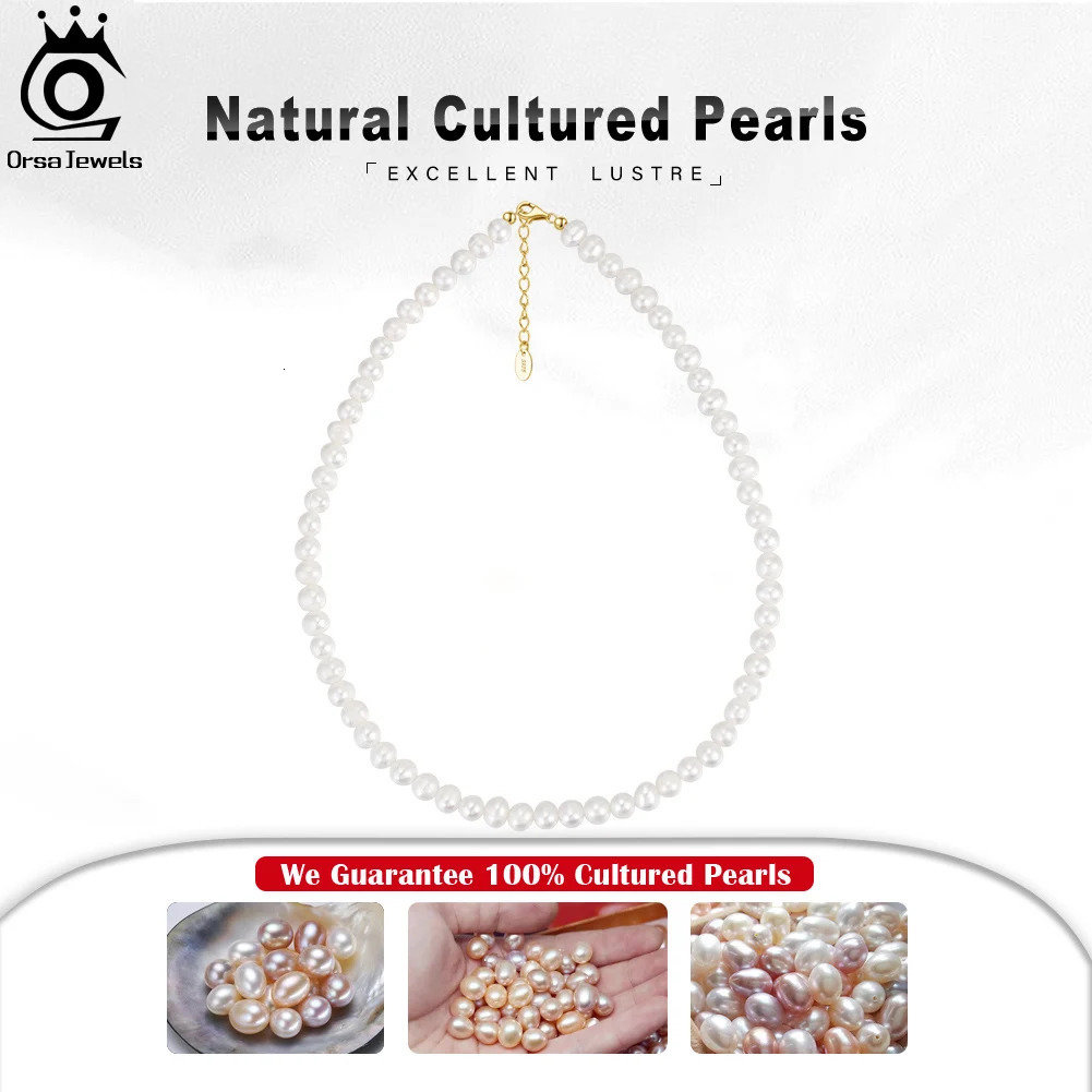 ORSA JEWELS 78mm Natural Pearl Beaded Necklaces Minimalism Waterproof 925 Silver White Pearls Chain Necklaces Female GPN26 251016