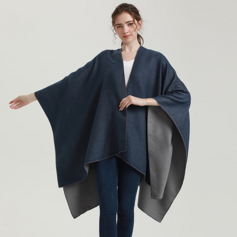 Womens Spring and Autumn Warm Fashion Shawl DoubleSided Imitation Cashmere Split Cape Cloak AirConditioned Room Nap Blanket