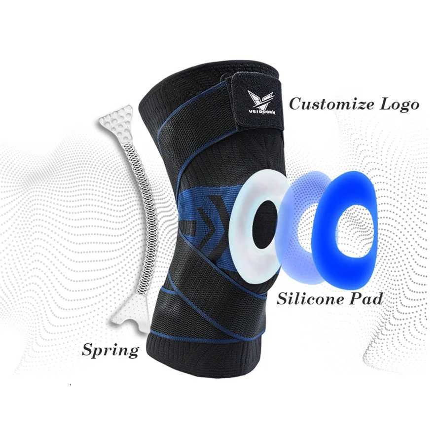 1PC Men Compression Crossfit Rodilleras Elastic Sport Knee Sleeve with Long Straps Black Blue Knee Brace with Silicone Gel Y251024