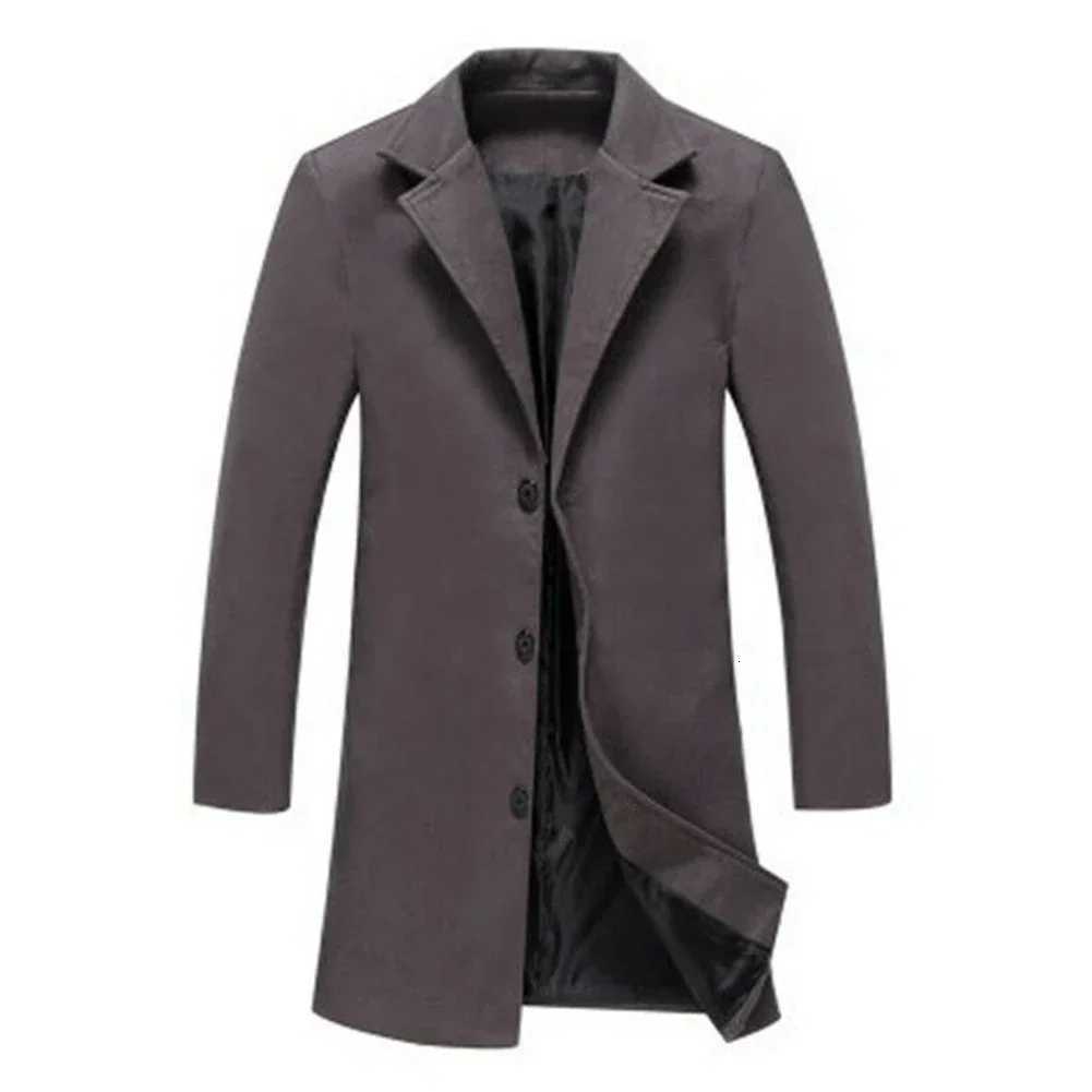 Spring Autumn New Long Cotton Coat New Wool Blend Pure Color Casual Business Fashion Mens Clothing Slim Windbreaker JacketT251025