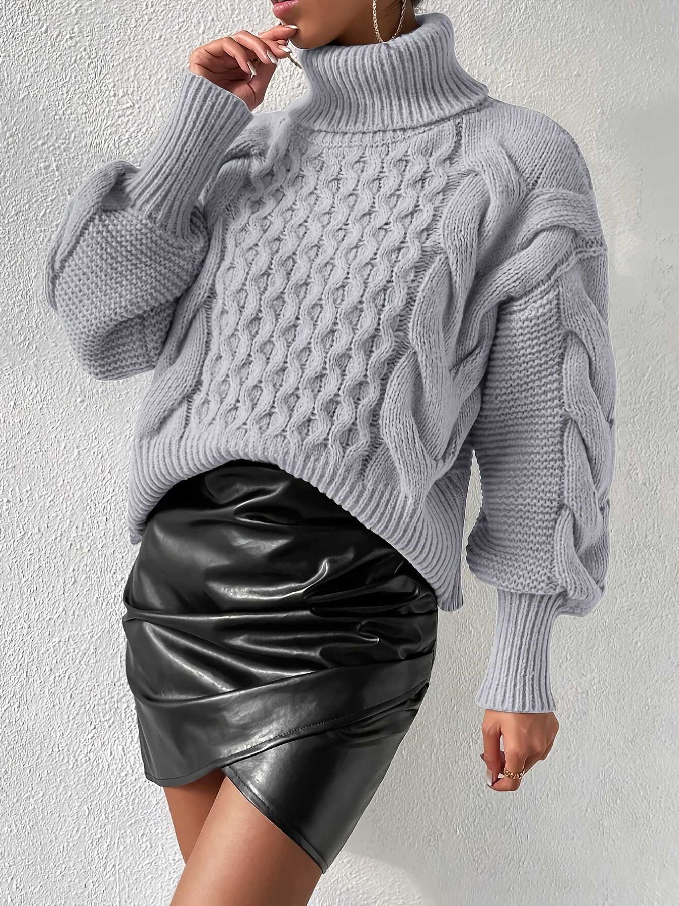 High Neck Twisted Flower Knit Shoulder SweaterT251025