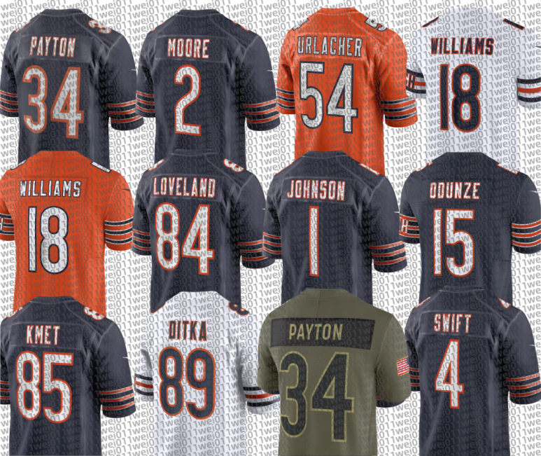 Men Walter Payton Brian Urlacher Mike Ditka Caleb Williams D'Andre Swift Rome Odunze Tremaine Edmunds D.J. Moore Noah Sewell Cole Kmet Colston Loveland Football Jersey