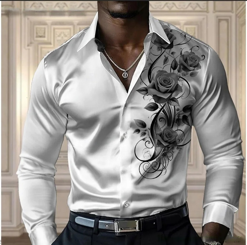 Highend mens rose shirt casual and comfortable buttondown longsleeved shirt fashionable fourseason shirt plussize 251023