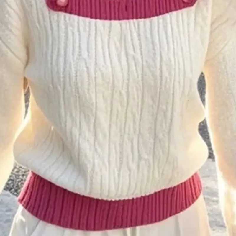 Women Clothing Spring Autumn Fashion Korean Screw Thread Color Blocking Knitting Square Collar Female Appear Thin Sweater PullovT251025