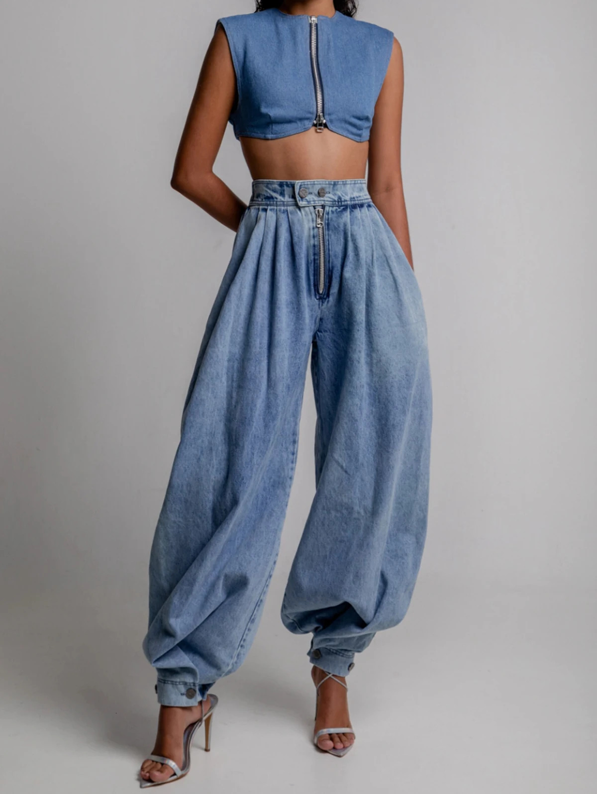 Women Spring High Waist Zipper Denim Loose Harem Trousers Jeans Female Vintage Balloon Pants Ladies Casual Denim Pants 251023