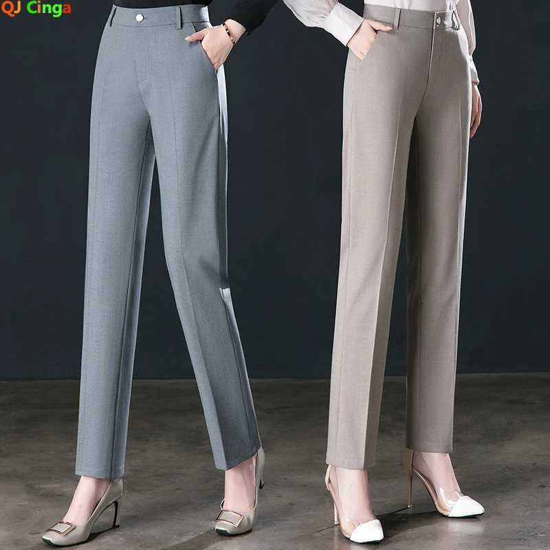 New Autumn Fashion Trousers Womens High Waisted Straight Suit Pants Loose Dress Pants Black Beige Grey Slacks Women PantalonesT251025
