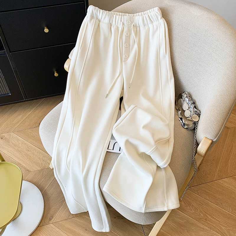 Fleece Sweatpants Women Fashion Streetwear Baggy Joggers Korean Drawstring Wide Leg Pants Winter Casual Straight Trousers NewT251025