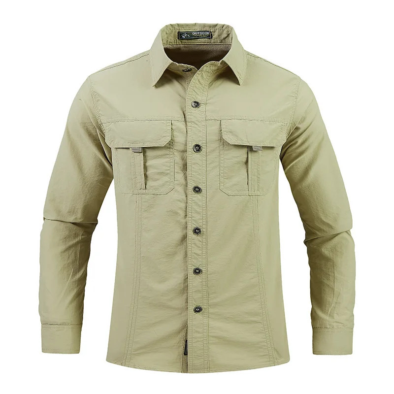 Men Summer Tactical Long Sleeved Shirts US Outdoor Multipocket Army Green Waterproof Summer Camping Fishing Cargo Shirts 251023