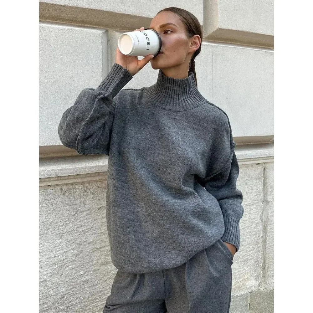 Zekey Autumn Winter Womens Solid Color Knitted Turtleneck Sweater Female Warm FashionThick Loose Casual Pullovers 251021