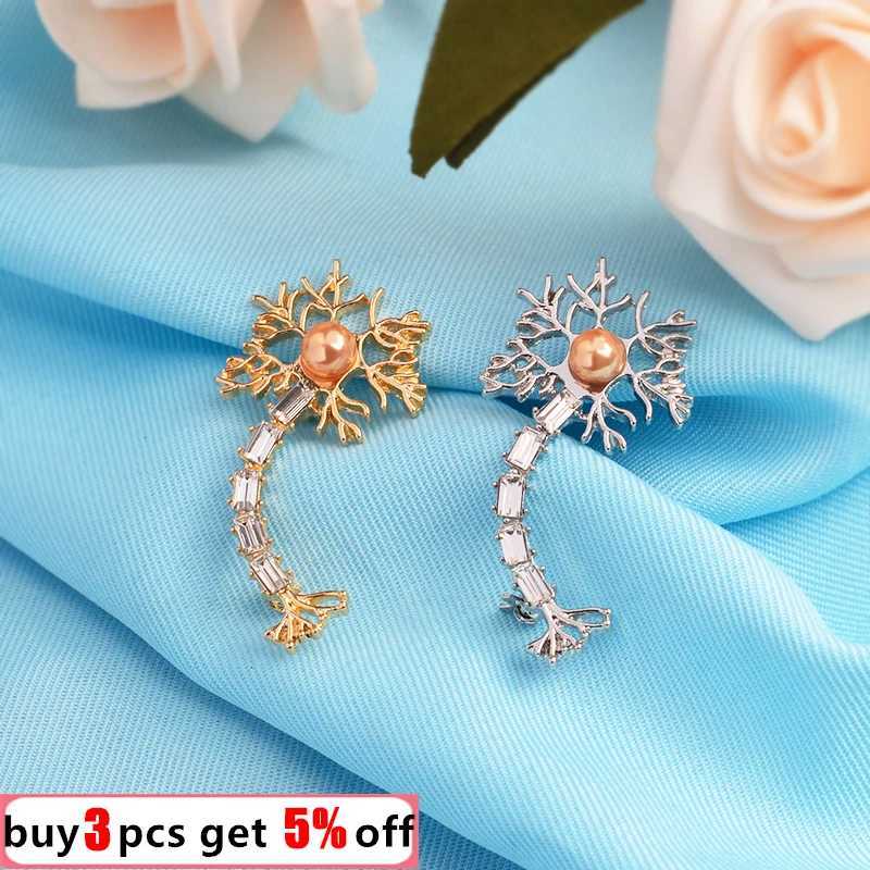 Neuron Lapel Pins and Brooch with Pearl and Zircon The Brain Nerve Cell Brooches Medical Jewelry Gift for Doctor Nurse J251115