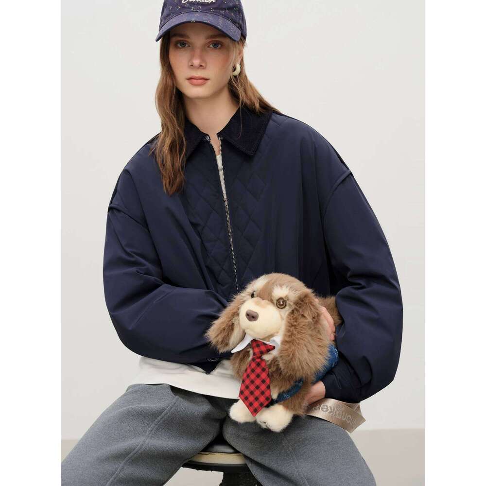 Barn Style Lightweight Padded Jacket Women's 2025 Winter Vintage Academic Plaid Panel Short Coat Retro College Outerwear Coats Designer Women