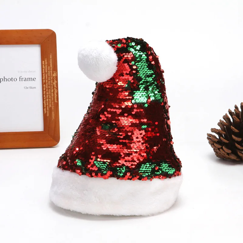 30cm40cm Flip Sequin Short Plush Christmas Hat Christmas Glitter Sequin Christmas Hat Festival Celebration Decoration 251023