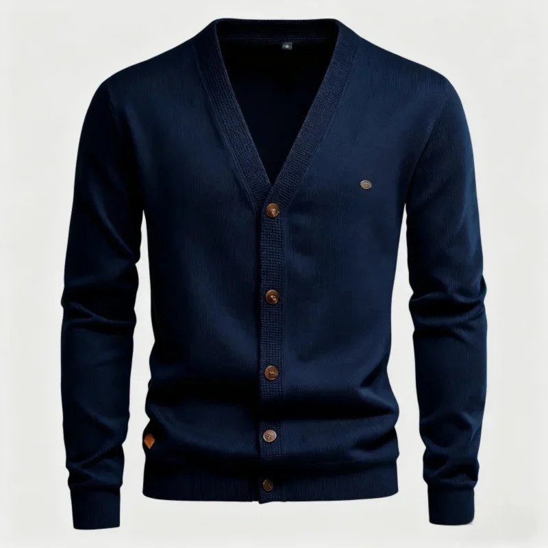 Mens Merino Wool Cardigan Business Casual Solid Color Knit Sweater for Autumn Winter Made in Italy 251015