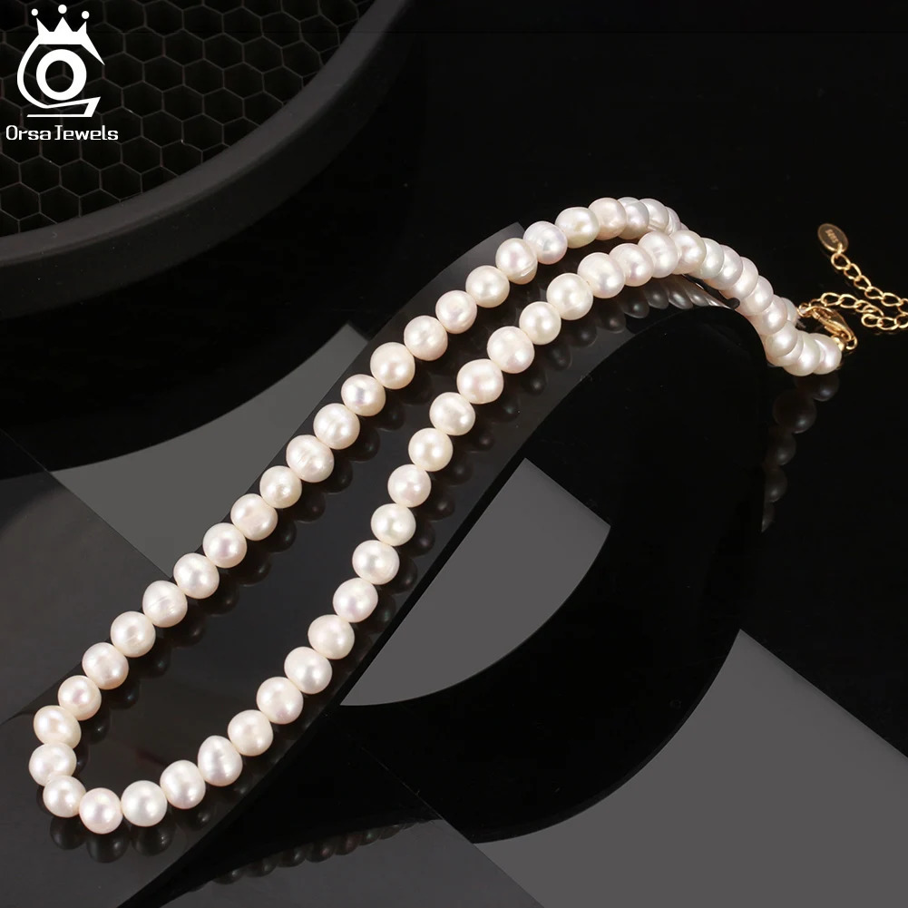 ORSA JEWELS 78mm Natural Pearl Beaded Necklaces Minimalism Waterproof 925 Silver White Pearls Chain Necklaces Female GPN26 251016