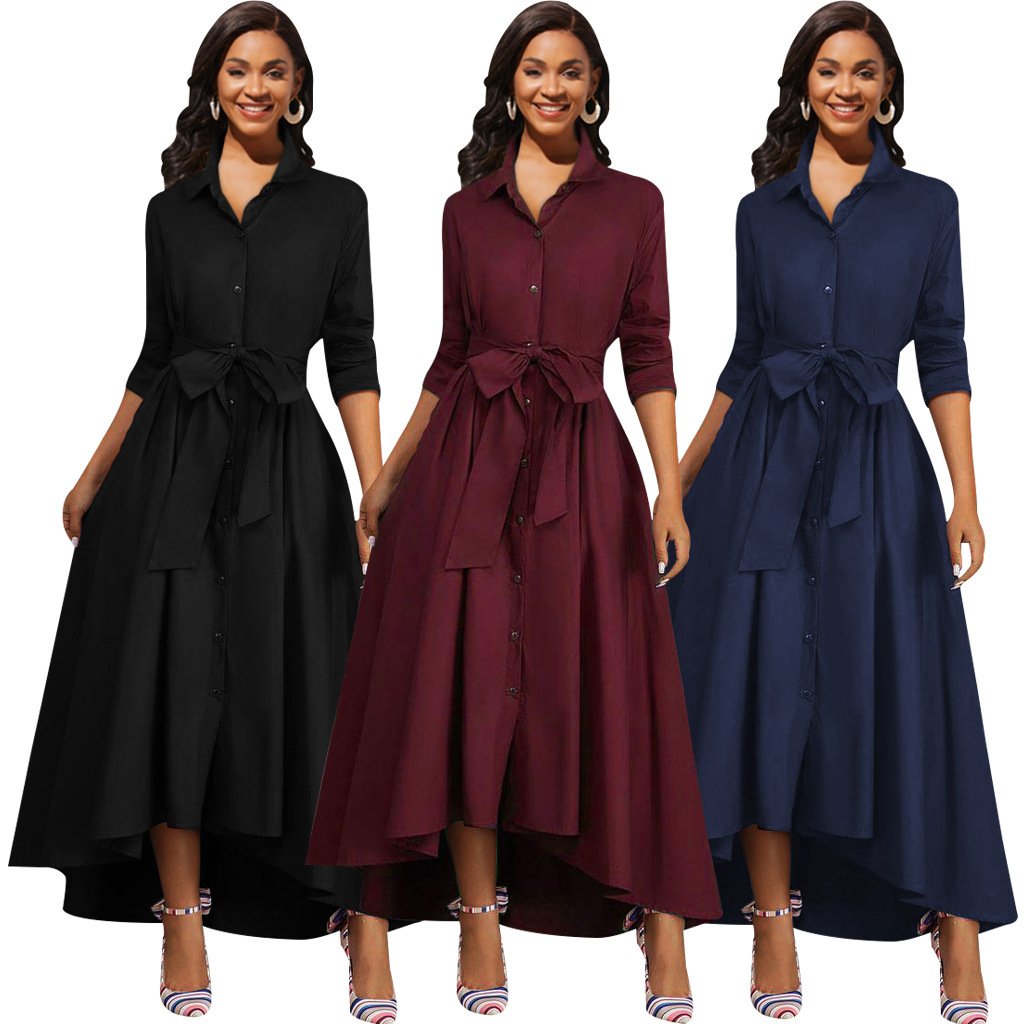2025 New European and American Sexy Fashion Solid Color Long Sleeve White Collar Designer Women's Dress
