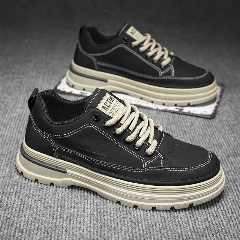 HKDQ Fashion Beige Sneakers Men Comfortable NonSlip Work Shoes for Men Outdoor Leather Casual Shoes Versatile Mens Shoes 251023