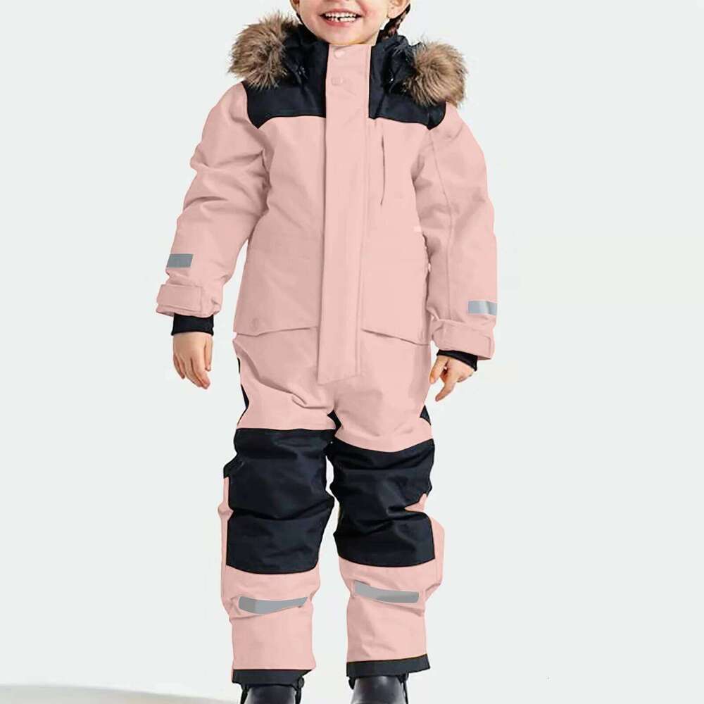 Jumpsuit Winter Color Blocking Fashion New All-Match Outdoor Waterproof And Plush Thick Warm Ski Suit