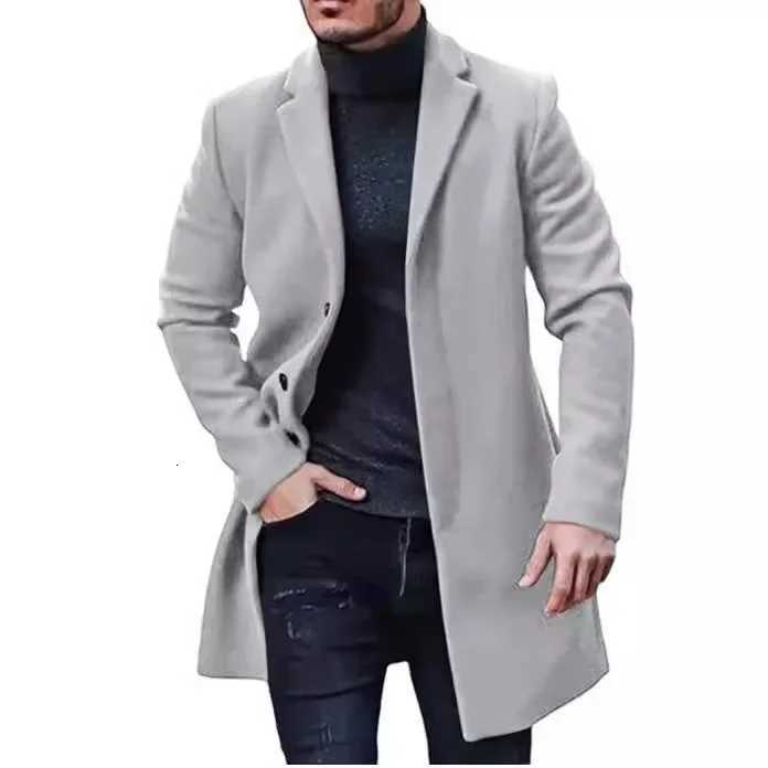 2024 Autumn and Winter Casual Mens Clothing British Woolen Coat New Korean Style Solid Color MidtoLong Windbreaker SXXXLT251025