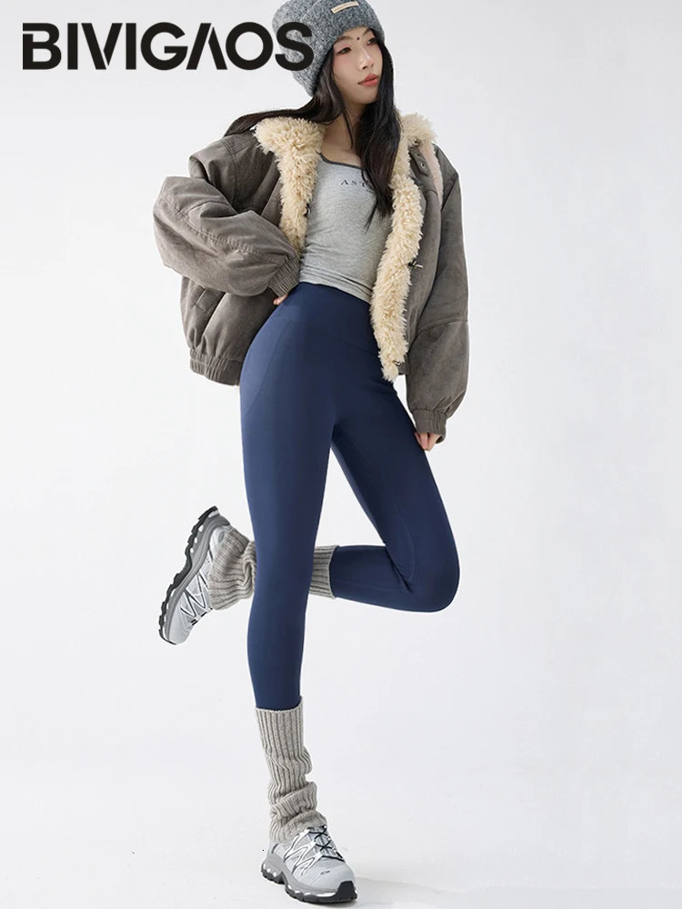 BIVIGAOS Autumn Winter Cashmere Velvet Shark Leggings Women Red Notrace Thickened High Waist Butt Lifting Warm Leggings 251018