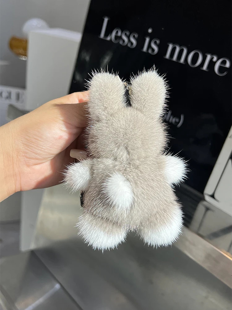 Cute Rabbit Real Mink Fur Key Chains Plush Bunny Toy Girls Schoolbag Charm Ornaments Women Car Keyrings Rearview Mirrors Pendant 251023