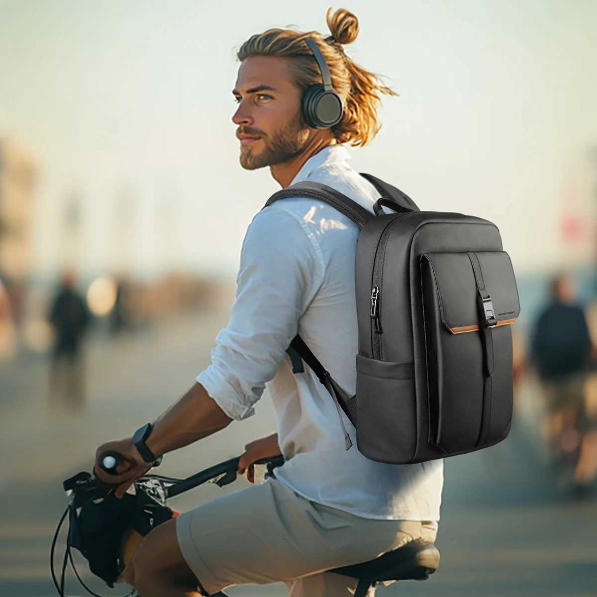 HK Stylish Business Backpack for Men Waterproof 156 inch Flap Laptop Backpack Multiple Pockets Casual Daypack for Work School W251025