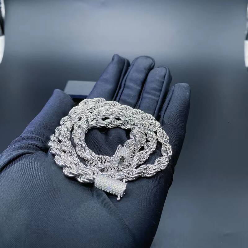 Wholesale 8mm Iced Out Miami Rope VVS D Colour Moissanite Cuban Link Chain Choker for Men 18k Gold Plated Hip Hop Rope Necklace